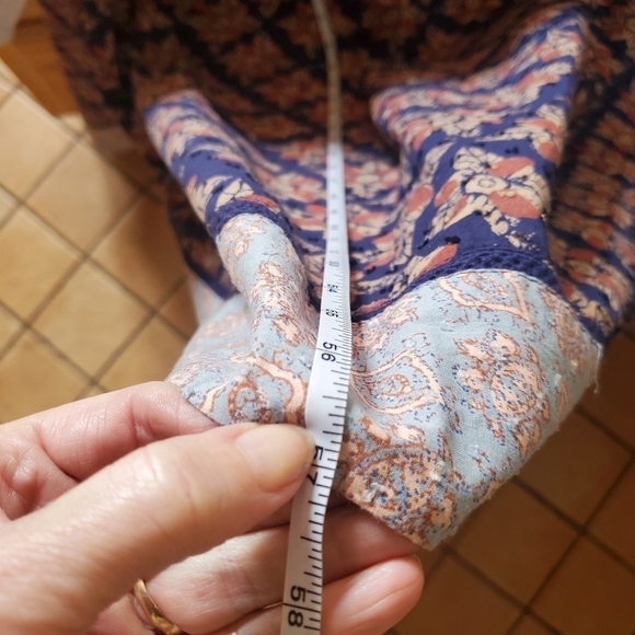 Free People Indigo Combo Long Bell Sleeve Maxi Sz. L Dress - Picture 3 of 15